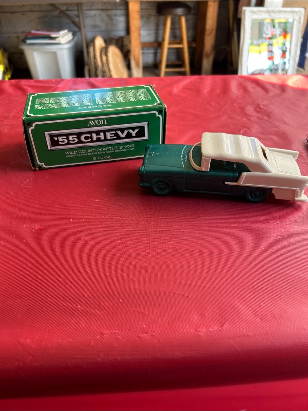 Avon Green and Cream '55 Chevy Collectible Bottle with Box